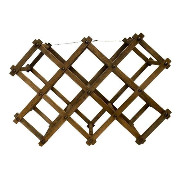 Vintage Wine Rack Accordion Folding Wood Stand Holds 8 Wine Bottles Decorative - Picture 2 of 7